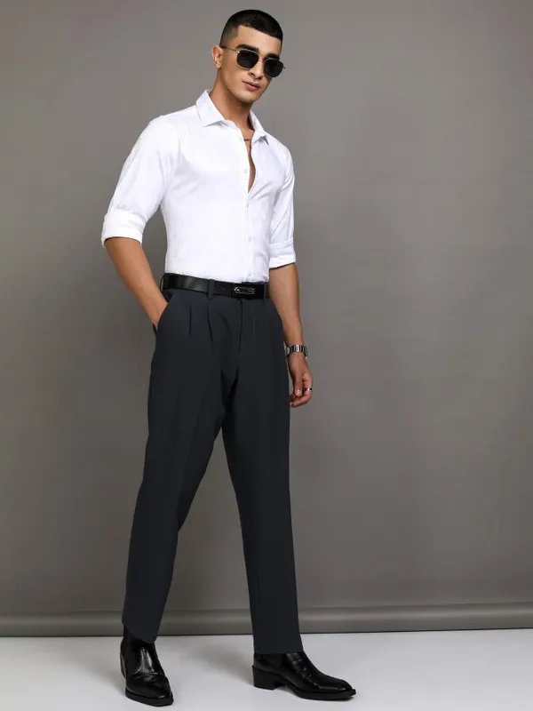 Highlander Men White Textured Slim Fit Casual Shirt