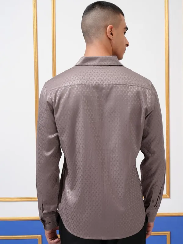 Highlander Men Pink Textured Slim Fit Casual Shirt