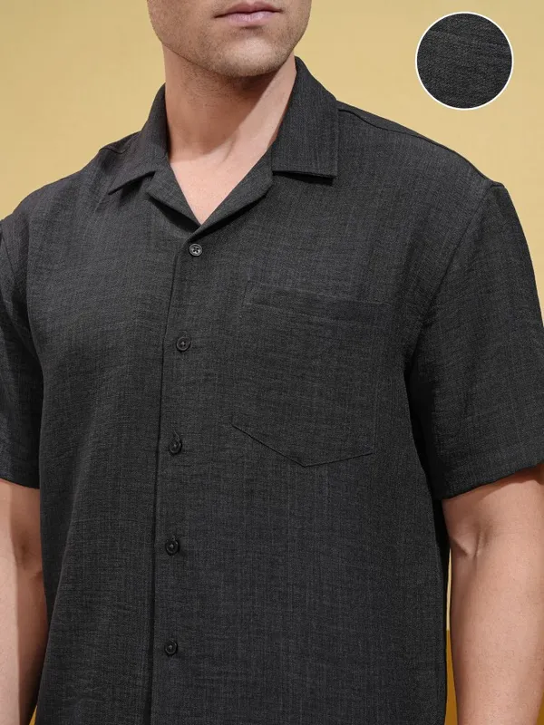 Locomotive Men Charcoal Solid Oversized Fit Casual Shirt