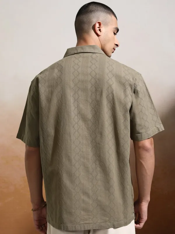 Highlander Men Khaki Textured Relaxed Fit Casual Shirt