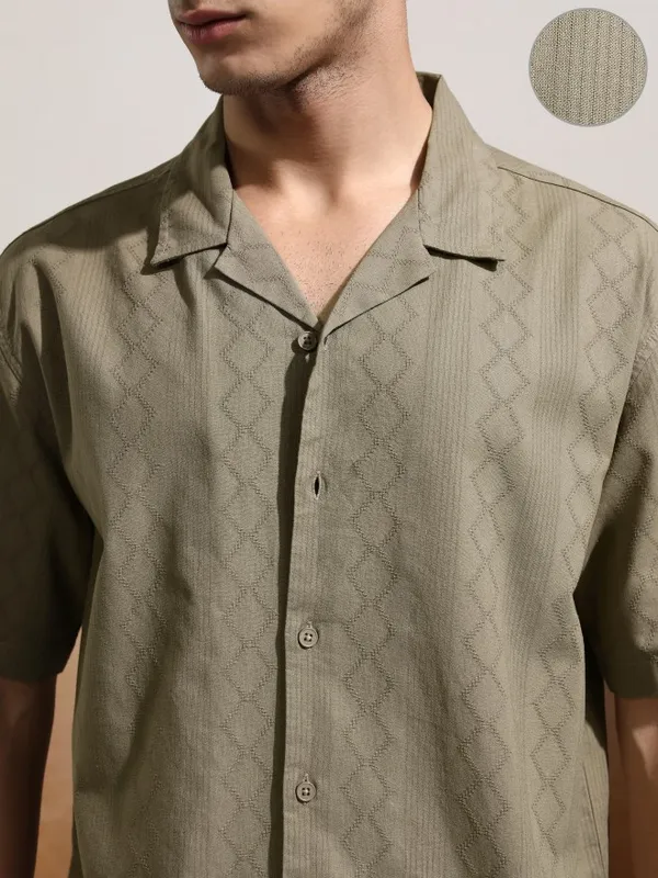 Highlander Men Khaki Textured Relaxed Fit Casual Shirt