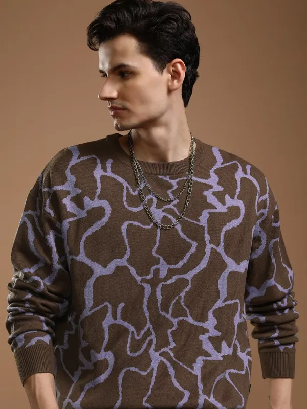 Highlander Men Purple Round Neck Pullover Sweater