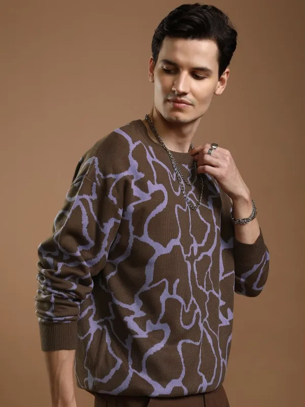 Highlander Men Purple Round Neck Pullover Sweater