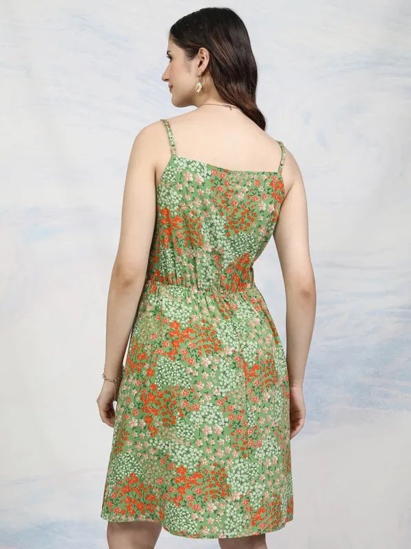 Tokyo Talkies Women Olive Printed Fit And Flare Dress