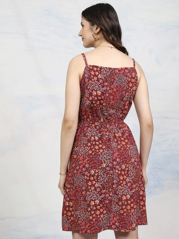 Tokyo Talkies Women Maroon Printed Fit And Flare Dress