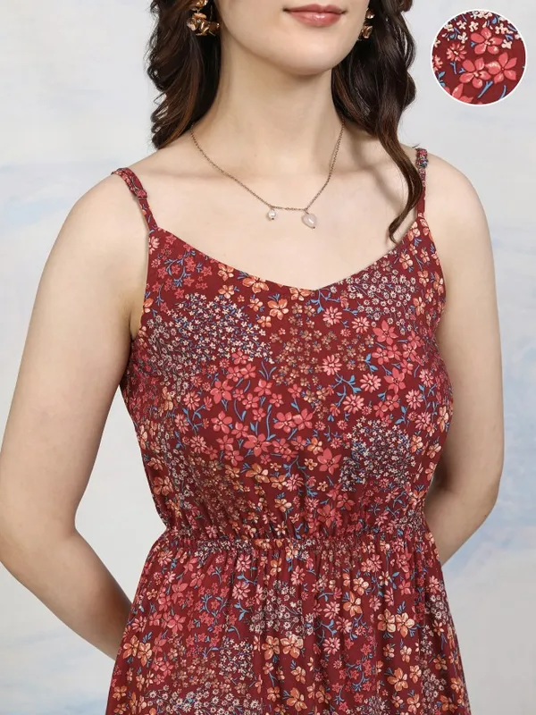 Tokyo Talkies Women Maroon Printed Fit And Flare Dress