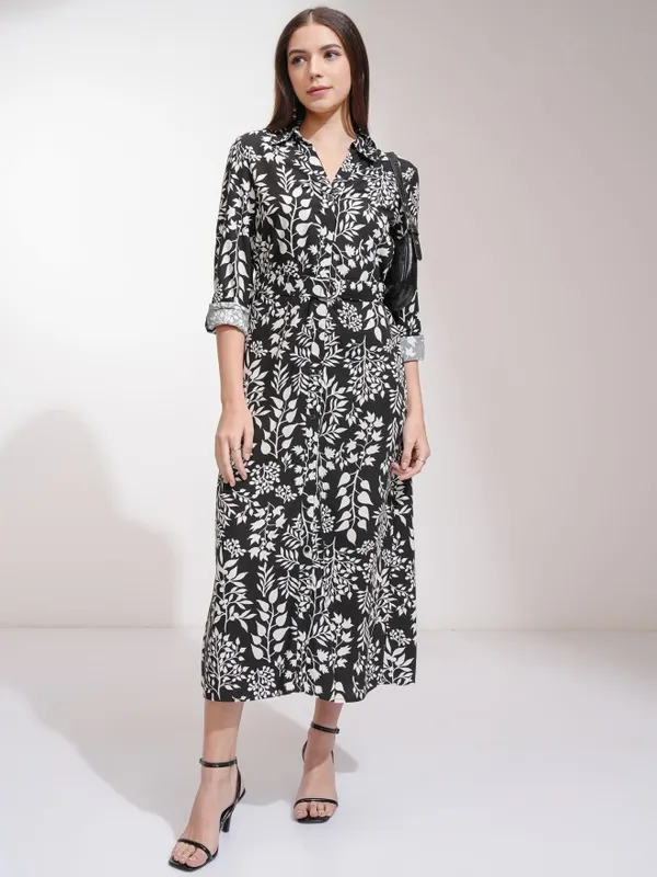 Tokyo Talkies Women Black Printed Shirt Dress