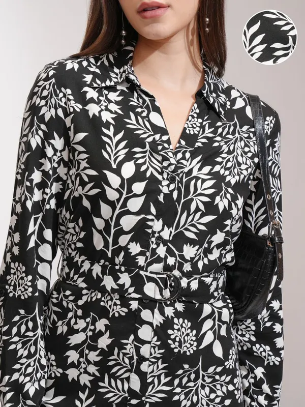 Tokyo Talkies Women Black Printed Shirt Dress