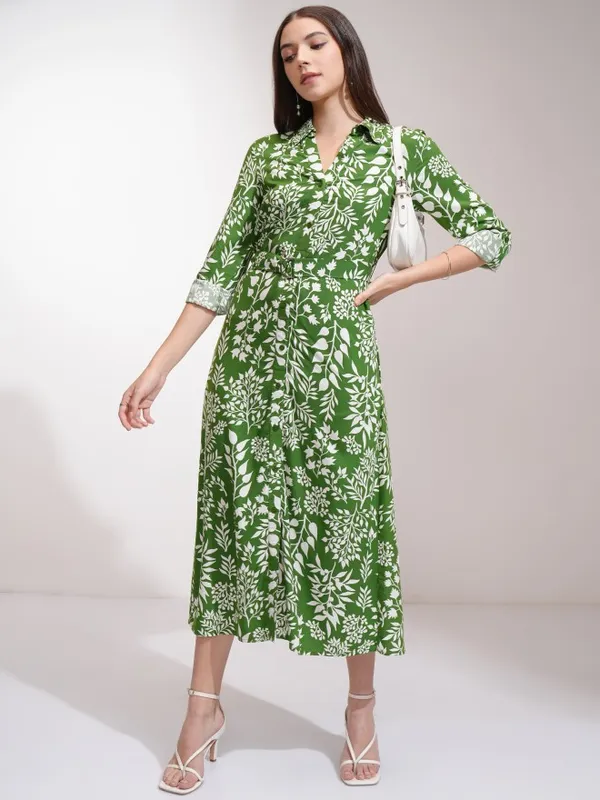 Tokyo Talkies Women Green Printed Shirt Dress