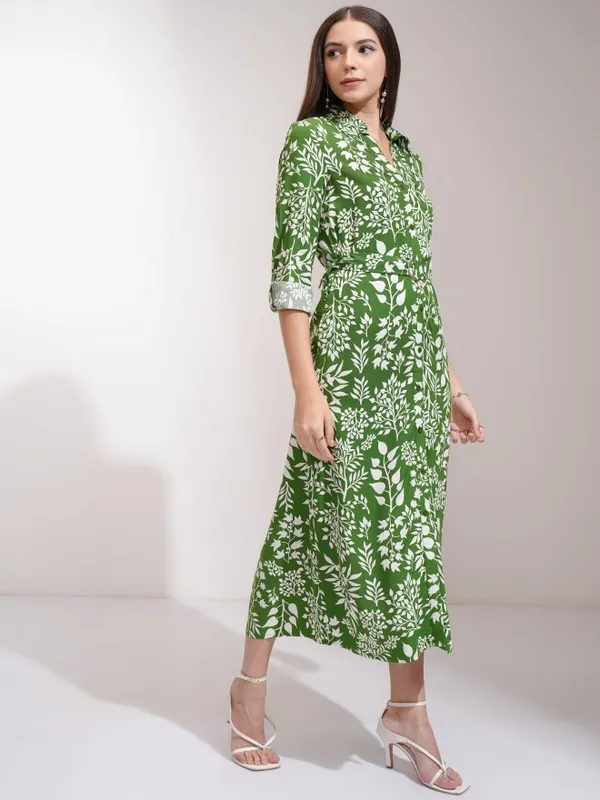 Tokyo Talkies Women Green Printed Shirt Dress