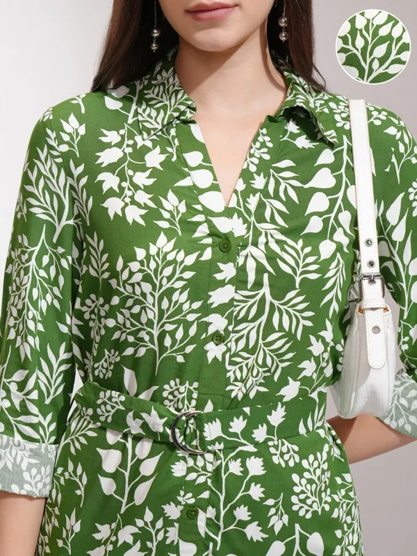 Tokyo Talkies Women Green Printed Shirt Dress
