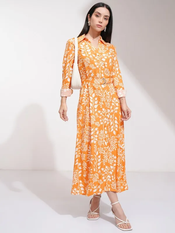 Tokyo Talkies Women Orange Printed Shirt Dress