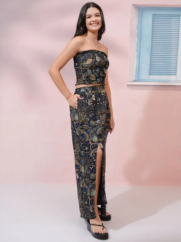 Tokyo Talkies Women Black Top With Skirt Co-Ords