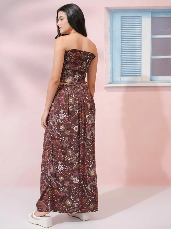 Tokyo Talkies Women Brown Top With Skirt Co-Ords