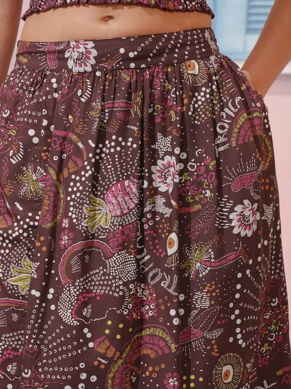 Tokyo Talkies Women Brown Top With Skirt Co-Ords