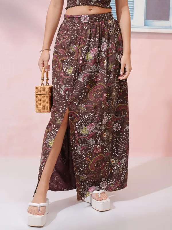 Tokyo Talkies Women Brown Top With Skirt Co-Ords