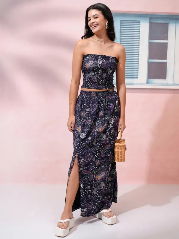 Tokyo Talkies Women Navy Blue Top With Skirt