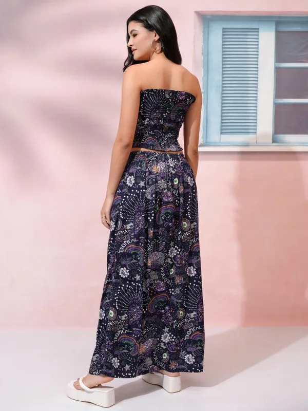 Tokyo Talkies Women Navy Blue Top With Skirt