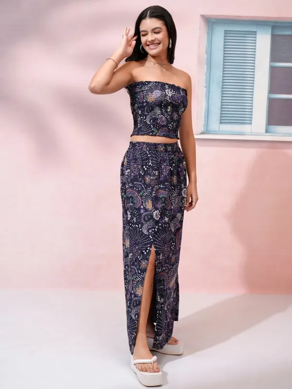 Tokyo Talkies Women Navy Blue Top With Skirt