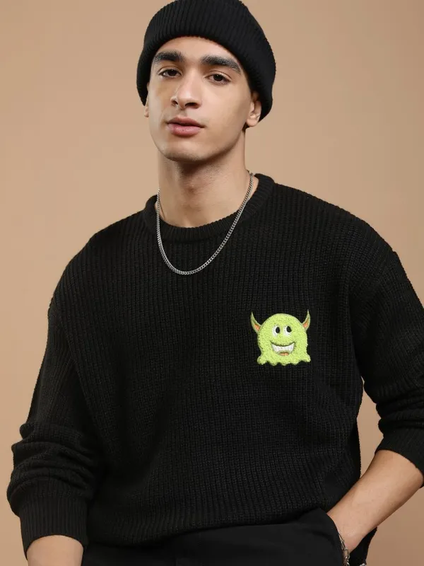 Highlander Men Black Round Neck Pullover Sweater