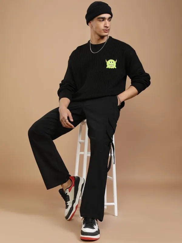 Highlander Men Black Round Neck Pullover Sweater