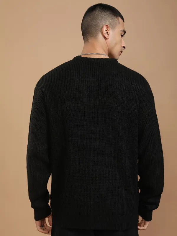 Highlander Men Black Round Neck Pullover Sweater