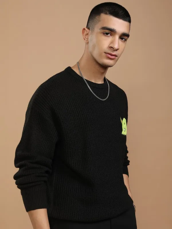 Highlander Men Black Round Neck Pullover Sweater