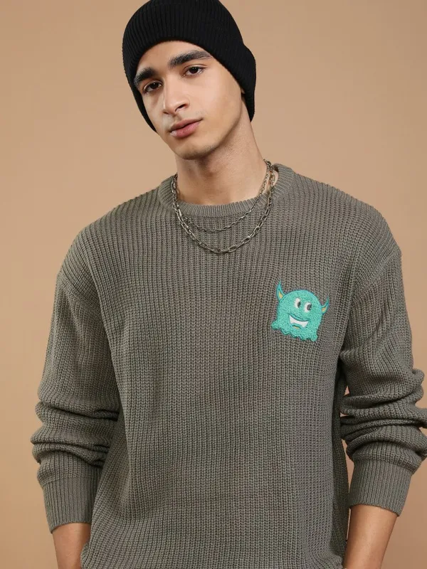 Highlander Men Grey Round Neck Pullover Sweater