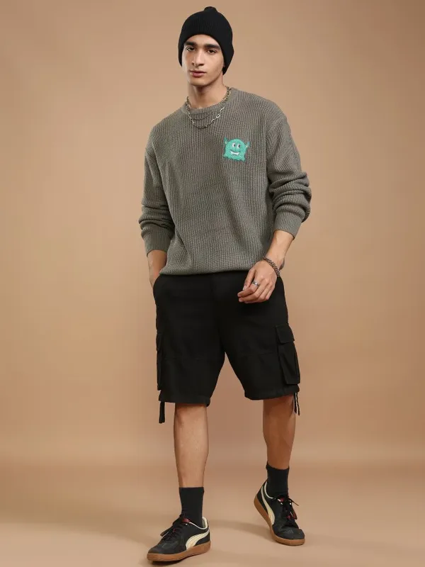 Highlander Men Grey Round Neck Pullover Sweater