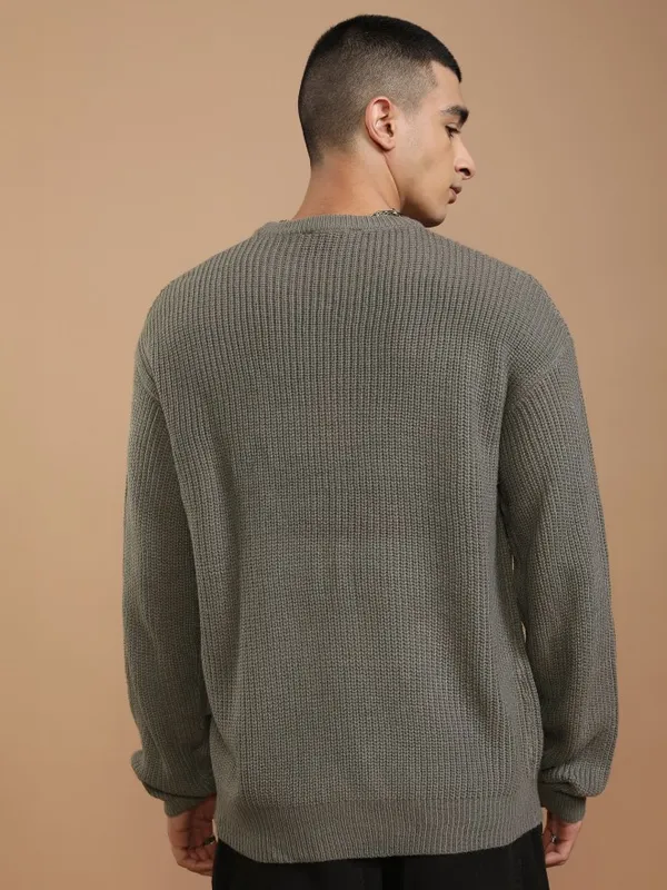 Highlander Men Grey Round Neck Pullover Sweater