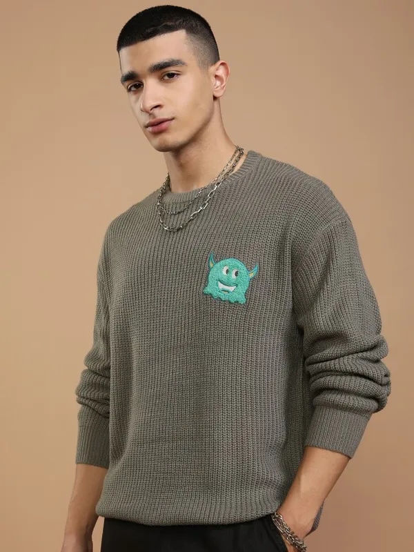 Highlander Men Grey Round Neck Pullover Sweater