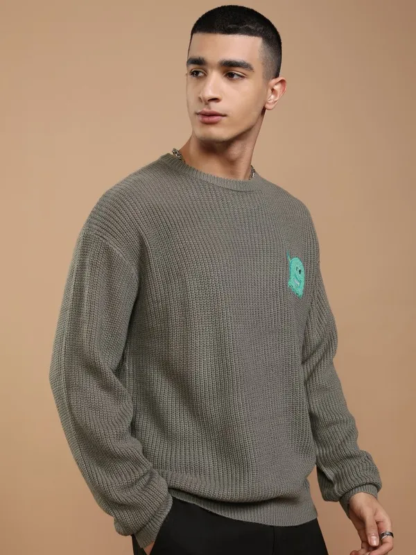 Highlander Men Grey Round Neck Pullover Sweater