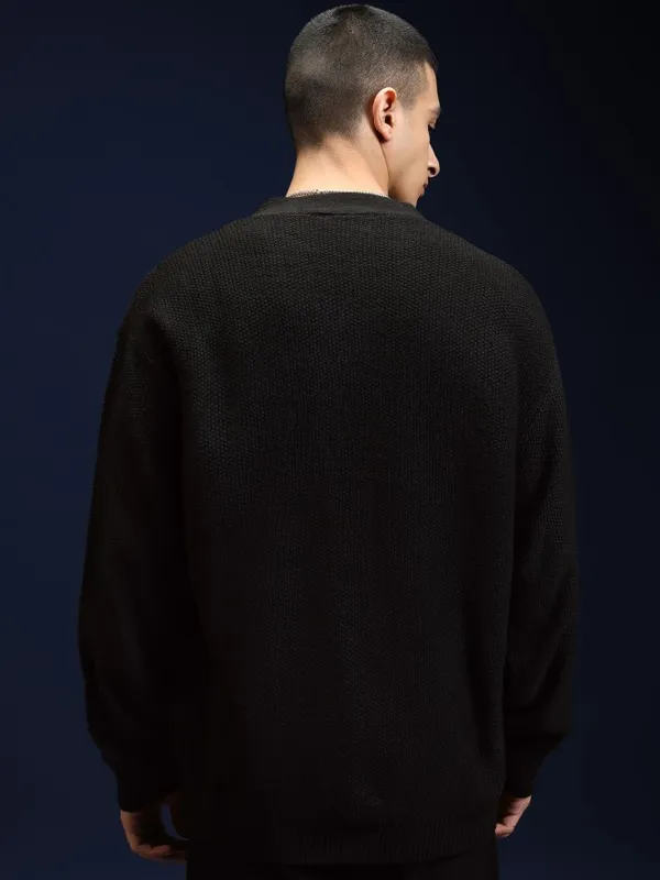 Highlander Men Black V-Neck Cardigan Sweater