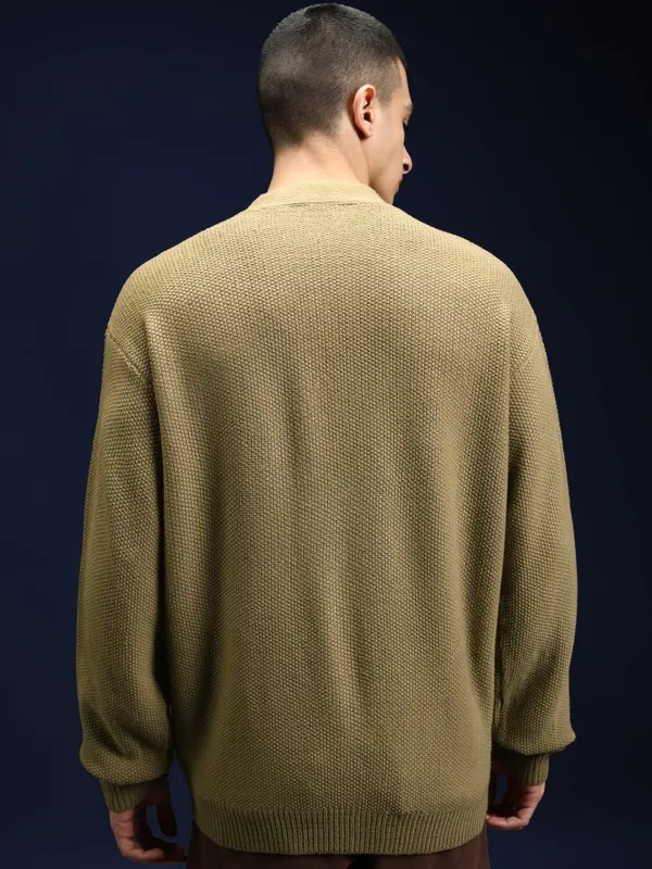 Highlander Men Brown V-Neck Cardigan Sweater