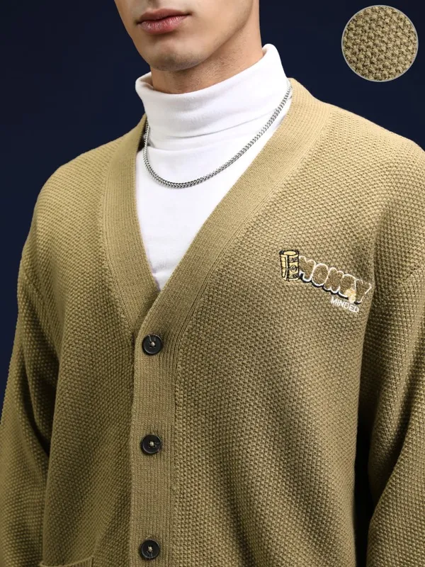 Highlander Men Brown V-Neck Cardigan Sweater