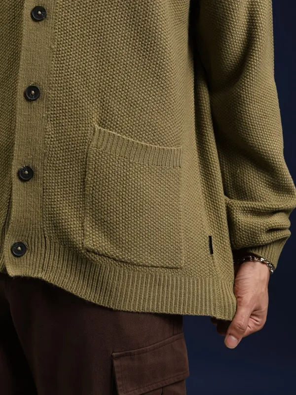 Highlander Men Brown V-Neck Cardigan Sweater