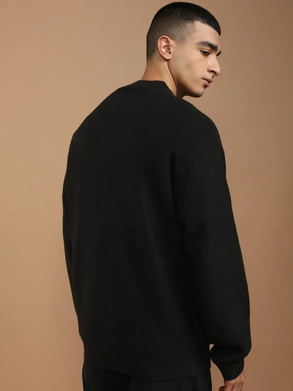 Disney By Highlander Men Black Pluto V-Neck Cardigan Sweater