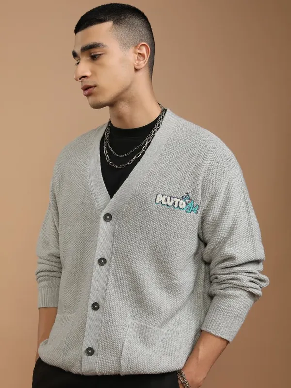 Pluto Men Self Design Sweater