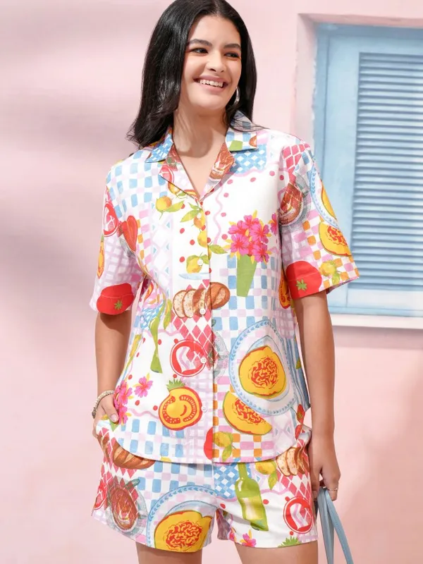 Tokyo Talkies Women White Shirt With Short