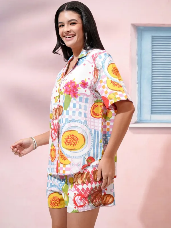 Tokyo Talkies Women White Shirt With Short