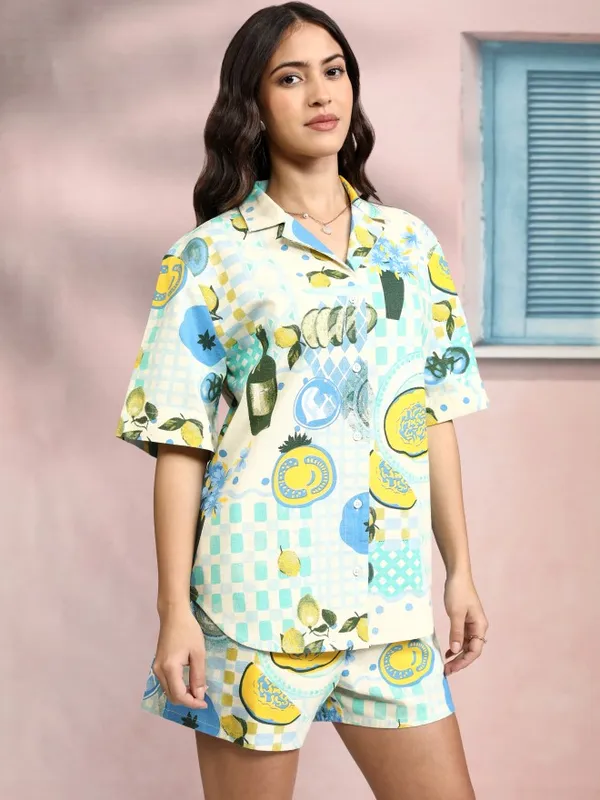 Tokyo Talkies Women Beige Shirt With Short