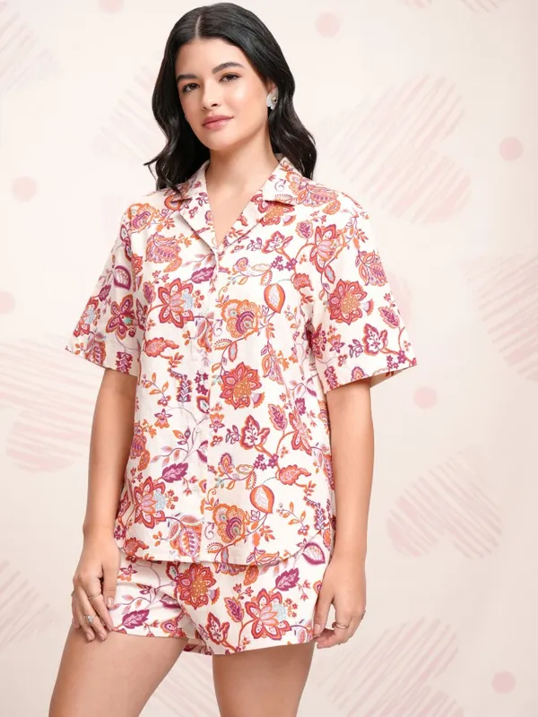 Tokyo Talkies Women Off White Shirt With Short