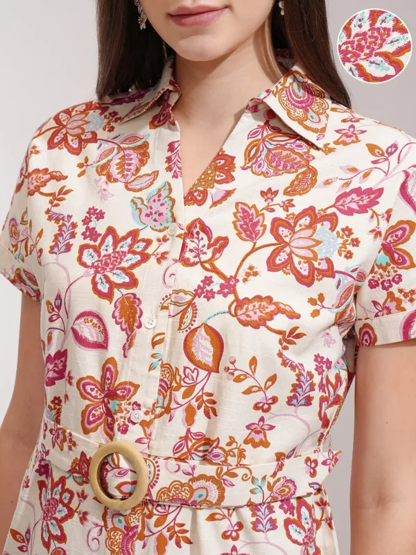 Tokyo Talkies Women Off White Printed Shirt Dress