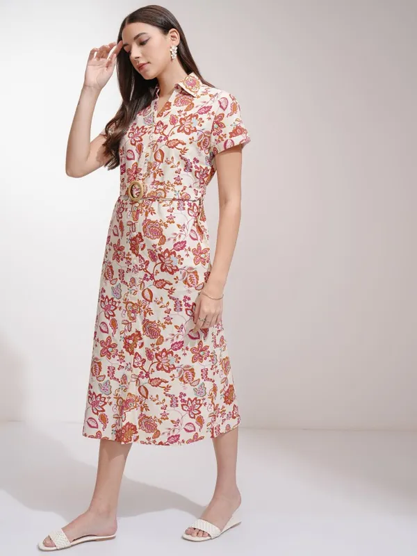 Tokyo Talkies Women Off White Printed Shirt Dress