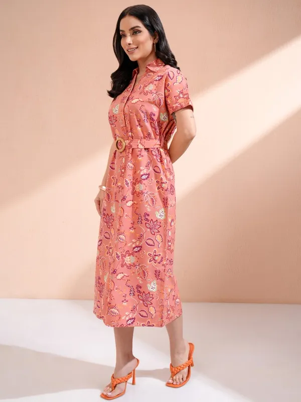 Tokyo Talkies Women Rust Printed Shirt Dress