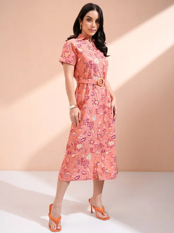 Tokyo Talkies Women Rust Printed Shirt Dress