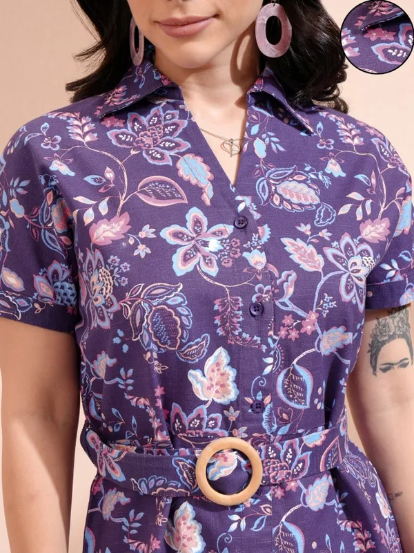 Tokyo Talkies Women Purple Printed Shirt Dress