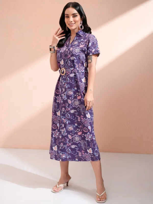 Tokyo Talkies Women Purple Printed Shirt Dress