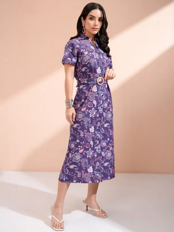 Tokyo Talkies Women Purple Printed Shirt Dress