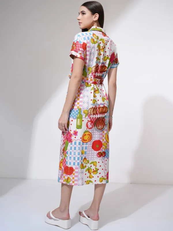 Tokyo Talkies Women White Printed Shirt Dress